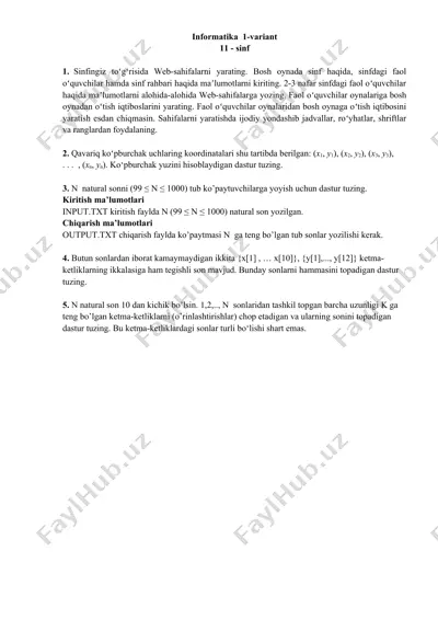 informatika 1-variant 11-sinf — DOCX