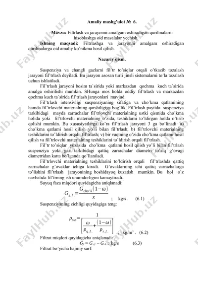 filtrlash va jarayonni amalgam oshiradigan qurilmalar — DOCX