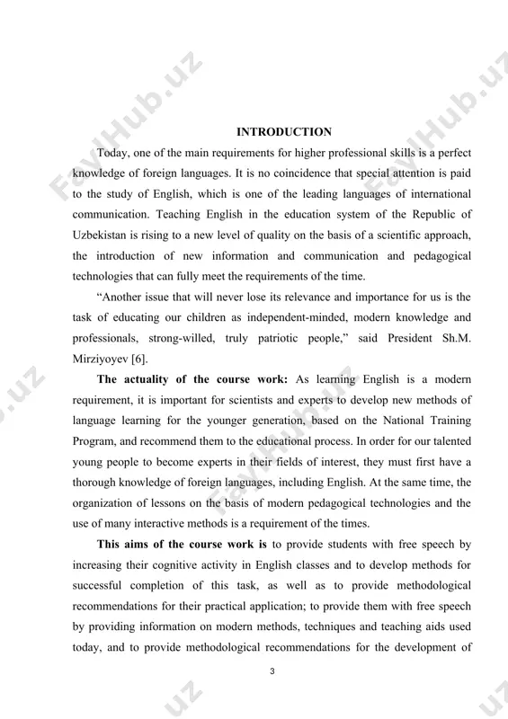 s, recommendations for teachers and researchers have been developed. the task of investigation: to determine the content and essence, goals and objectives of modern educational technologies in the education of the younger generation in the system of continuing education. - to identify educational opportunities, applications, methods of using modern educational technologies in the educational process. - to develop methodological recommendations for teachers working in educational institutions to conduct lessons on the basis of educational technologies. the scientific novelty of the work is to create a system for more effective use of modern educational technologies and methods in the educational process in the education of industrial college students to the full, harmonious, intellectual potential, in the education of young people who have fully mastered their professional knowledge and skills. the structure of the course work. the research consists of an introduction, two chapters, a conclusion and a list of references and …