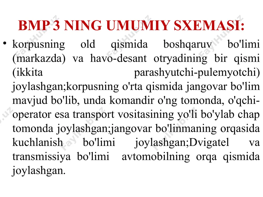 ini ta’minlab va otuvni tashkillashtirishi uchun mo‘ljallangan. zatvor ramasi otuvni tashkillashtirishi va to‘pni mexanizmlarini ishga solib berish uchun mo‘ljallangan. qaytaruvchi prujina yonuvchi kapsyulni yorish va stvol kanalini yopishga, zatvor ramasiga elektr manbaini etkazishda zatvor ramasini oldingi xolatga keltirish uchun mo‘ljallangan. gardan stvol karobkasini ort devori xisoblanib va yuboruvchi mexanizlarini yig‘imi elektrospusk, tepki mexanizmi qisimlari, qo‘l o‘qlash mexanizmi va saqlagichni yig‘imi uchun mo‘ljallangan. patron lentalarini turi bilan yuborish uchun o‘tkazgich 6 orqali bajariladi. tepki mexanizmi to‘p bittalab va ko‘plab, otishi kichik va katta templarga ega. elektrtepki-tepki mexanizmi ishlashi distansion boshqarish uchun mo‘ljallangan. 1-rasm. to‘pning umumiy ko‘rinishi 1- olov so‘ndirgich; 2-stvol; 3- svol qutisi; 4- fiksator o‘chirgichi; 5- gardan; 6- patron lentalarini turi bilan yuborish o‘tkazgichi; 7- elektr-tepki; 8- saqlagich; 9- qo‘l bilan qayta o‘qlash dastagi; 10- gardanni qotirish o‘zagi; 11- qaytaruvchi prujina; 12- zatvor ramasi; 13- kontaktor; 14- kaseta elektrtepkidan tashqari to‘pni ishlab chiqarilishi paytida qo‘l tipkisi xam moslashtirilgan. qo‘l tepkisidan …