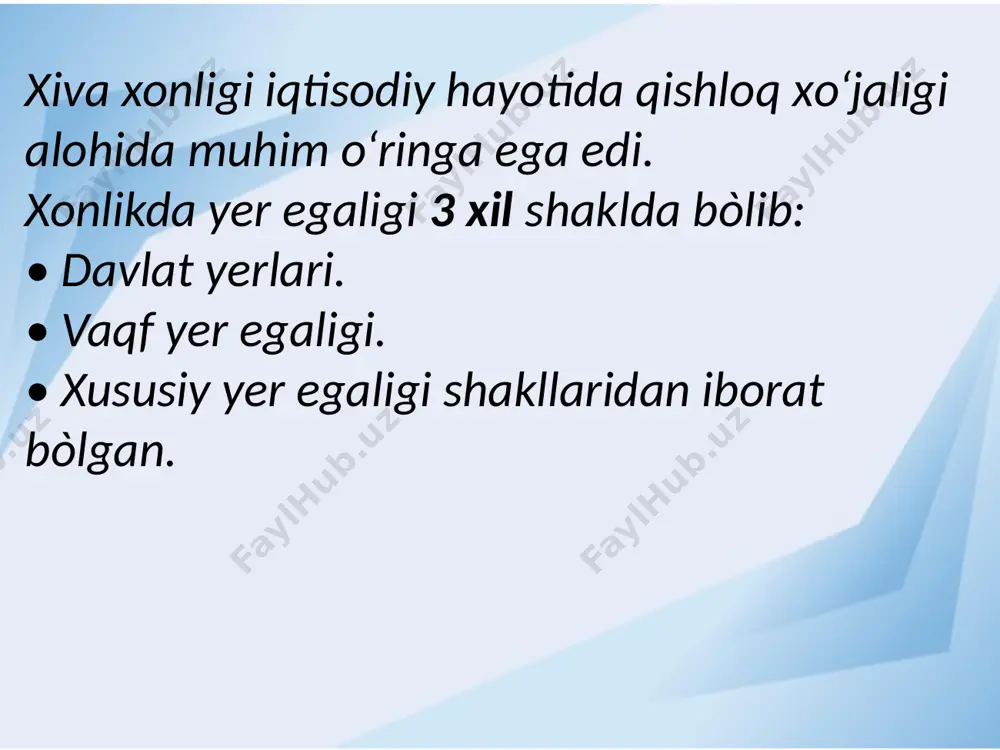 ar va bu yerlardan о‘tadigan savdo karvonlaridan olinadigan boj yig‘imlari ham xonlik xazinasiga kattagina daromad keltirib turgan. xiroj va zakot kabi asosiy soliqlardan tashqari turli yigimlar va majburiyatlar mavjud bòlgan xix asrgacha mavjud bòlgan pul zarb qilish ishlari muhammad rahimxon davriga kelib isloh qilindi. xix asr boshida xivada yangidan zarbxona tashkil etilib, oltin tangalar (tilla), kumush (tanga), mis (pul yoki qora pul) hamda abbosiy, shoxi pullar zarb qilingan asosiy pul birligi tilla va tanga bòlgan. katta tilla 18, kichigi esa 11 tangaga teng bòlgan. tanga 32 pulga teng bòlib, lekin tilla doim ham tangaga teng bо‘lavermagan. nebolsin sо‘zlariga qaraganda, xiva tillasining bir misqoli tibbiy о‘lchamga xos (69-70,5 g) og‘irlikka teng bòlgan. uning narxi kumushda 3 sо‘m 43 tiyindan 4 sо‘m 30 tiyingacha borgan tanga zarb qilish uchun foydalaniladigan oltin va kumushlar aralashmasiz bòlgan. xiva tillasidagi metall og‘irligi òrtacha 60 dolni, tangada esa 54,8 dolni tashkil etgan. 1892- yilda peterburgdagi zarbxonada …