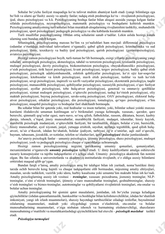 millashtirish borasida axborotlar texnologiyasi va kibernetika tomonidan qo‘lga kiritilgan yutuqlar va tadqiqot metodlari, maxsus dasturdan o‘z o‘rnida foydalanadi. ayniksa, ma’lumotlar asri bo‘lgan xx1 asrda informatsion texnologiyalar va modellashtirish borasida psixologiya hamda kibernetika hamkorligining salohiyati yanada ortadi. masalan, oddiy muloqot jarayonini yanada takomillashtirish, har bir so‘zning shaxslararo munosabatlardagi ta’sirchanligini oshirish maqsadida hamda ana shunday ijtimoiy faoliyat jarayonida shaxs tizimini takomillashtirishda turli kibernetik modellaridan o‘rinli foydalanish zamonaviy psixologiyaning jamiyatdagi o‘rni va rolini oshiradi, maxsus kompyuter dasturlarining keng qo‘llanilishi inson miyasi va ruhiy olami sirlarini tez va aniq o‘rganishni kafolatlaydi. texnika fanlari bilan psixologiyaning o‘zaro aloqasi va hamkorligi yaqqol sezilmoqda. bir tomondan murakkab texnikani boshqaruvchi inson ongi muammosini echishda, ikkinchi tomondan, psixik hayotning murakkab qirralarini ochishda maxsus texnik vositalardan foydalanish zarurati bu ikki yo‘nalishning erishgan yutuqlarini birlashtirishni nazarda tutadi. masalaning yana bir alohida tomoni ham borki, u ham bo‘lsa, texnika taraqqiyotga intilayotgan bir vaqtda murakkab texnika va mashinalar bilan «muloqot» qilayotgan shaxs faoliyatini …