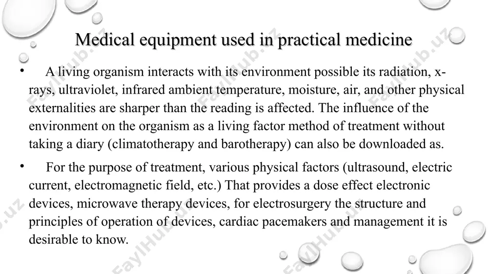 nction of medical technology medicine - a set of knowledge and practical activities in this field of maintaining and strengthening human health, prolonging life, prevention and treatment of diseases. medicine is divided into medical-biological, clinical, medical-social and hygienic sciences. medical and biological sciences: anatomy, histology and cytology, which study the structure of the human body; normal physiology and biochemistry, which studies the normal state of the organism, the occurrence, progression, course and structural and functional changes of the disease; pathological anatomy and pathological physiology; includes general and clinical pharmacology, which studies the effect of drugs on the body, as well as microbiology, virology and parasitology, medical genetics, and others. thank you for your attetion