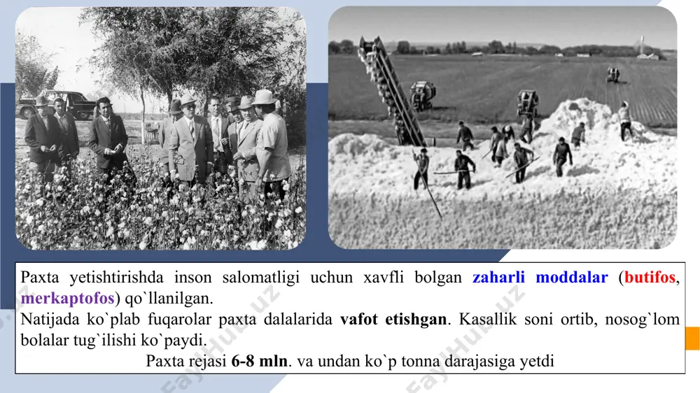 di. gdlyanning fikricha, oʻsha vaqtda butun ittifoq korruptsiya toʻrida qolgan bir vaqtda moskva oʻzbek respublikasini ajratib qoʻyib nohaqlik qilgan. “oʻzbek ishi” natijasi respublikaning koʻpchilik aholisini milliy harakatga undadi. bu ayniqsa qayta qurish davrining soʻnggi yillari kuchaydi. 5000 oila shu sabab sudlandi. inomjon buzrukovich usmonxoʻjayev ham “qayta qurish” davrida korrupsiyada ayblangan. 1989-yil dekabrida “paxta ishi” bo‘yicha 12-yilga ozodlikdan mahrum etilgan. 1990-yil ozodlikka chiqarilgan. 2016-yil dekabrida esa, “novosti uzbekistana”ning qayd etishicha, to‘liq oqlangan. o`zbekiston mustaqillik yo`lida sssrda yetishtiriladigan paxtaning 65 % i, qazib olinadigan oltin, gaz, uran, simob, volfram va boshqa nodir metallarning katta qismini, pillaning 60% dan ortig`ini, kanopning 80–90% i, metallarning salmoqli miqdori o`zbekistonda ishlab chiqarilar edi. o`zbekiston aholisini tabiiy gaz bilan ta`minlash miqyosi 20% ga yaqinni tashkil etdi, xolos. yetishtiriladigan paxtaning atigi 10 % i gina o`zbekistonda qayta ishlanar, qolgan qismi esa ittifoqning sanoat markazlariga jo`natilardi. totalitar tizim sharoitida madaniy-ma`rifiy muassasalardan soni jihatdan o’zbekiston sobiq sovet respublikalari o’rtasida eng …