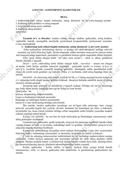 auditorning kasb etikasi — DOCX