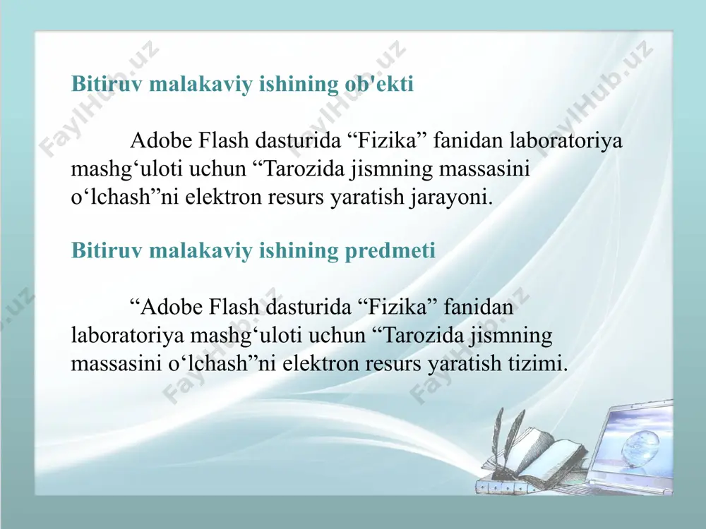 elektron resurs "tarozida jismning massasini o‘lchash" adobeflash dasturida - Page 5