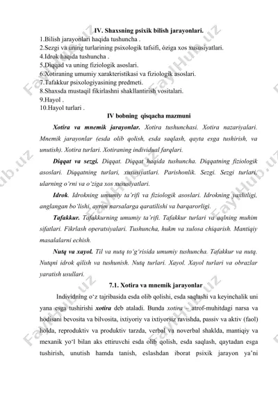 shaxsning psixik bilish jarayonlari — DOCX