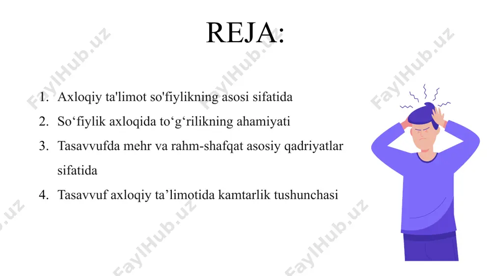 chasi fidoyilik va kamtarlik g'oyasi atrofida joylashgan bo'lib, odamlarni boshqalar bilan o'zaro munosabatlarida kamtar bo'lishga undaydi. so'fiylik axloqiy ta'limotlari, shuningdek, odamlarning o'zlarining cheklovlari va zaif tomonlarini tan olishlari, boshqalarga nisbatan hamdardlik va tushunish tuyg'usini rivojlantirish zarurligini ta'kidlaydi. ushbu kamtarlik tushunchasi hayotning barcha jabhalariga taalluqli bo'lib, odamlarni vaziyatlarga ochiq va kamtarlik bilan yondashishga yo'naltiradi. oxir oqibat, so‘fiylik axloqiy ta’limotidagi kamtarlik tushunchasi odamlarga o‘z xatti-harakatlarida asosli va e’tiborli bo‘lib qolishlari haqida eslatma bo‘lib xizmat qiladi, bu esa yanada uyg‘un va mehr-oqibatli jamiyatga olib keladi. boshqalarga xizmat qilish so‘fiylik axloqida asosiy tamoyil sifatida tasavvuf boshqalarga xizmat qilish muhimligini ularning axloqiy ta’limotlarida asosiy tamoyil sifatida ta’kidlaydi. bu ta'limot fidokorona xizmat qilish ilohiy bilan bog'lanishning bir usuli ekanligiga ishonishdan kelib chiqadi. so'fiylar boshqalarga xizmat qilish orqali xudoga xizmat qilishlariga va ruhiy burchlarini bajarishlariga ishonishadi. ushbu amaliyot odamlar o'rtasida birdamlik va hamdardlik tuyg'usini yaratadi, hamdardlik va qo'llab-quvvatlashga asoslangan jamiyatni rivojlantiradi. oxir oqibat, so'fiylikning axloqiy ta'limoti odamlarni …