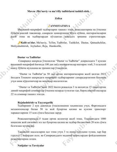 "dastur va tadbirlar" — DOCX