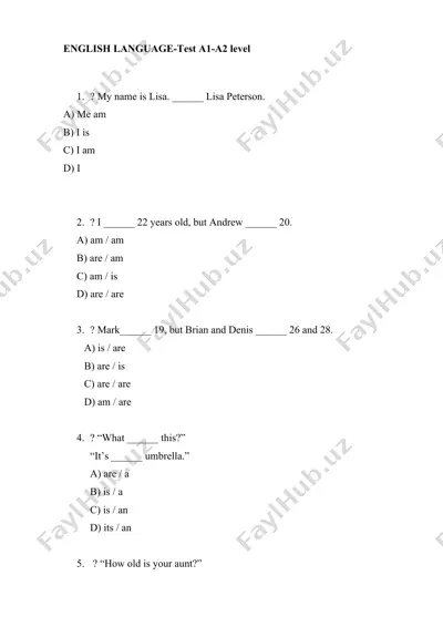 english language-test a1-a2 level — DOCX