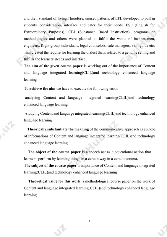 e and not as it were on dialect. coyle, hood and bog (2010, p.1) clil isn't a unused shape of considering dialect and it isn't a modern form of subject instruction. clil is an instructive approach in which different language supportive techniques are utilized which lead to a dual-focused frame of instruction where consideration is given both to the language and the content: accomplishing this twofold point calls for the improvement of a special approach to instructing in that the non-language subject isn't taught in a outside dialect but with and trough a outside dialect. it opens up entryways on an instructive encounter which can be exceptionally hard to realize in a language-learning classroom. but clil is an approach which is not one or the other dialect learning nor subject, but an amalgam of both and is connected to the forms of merging. convergence includes the combination of components which …