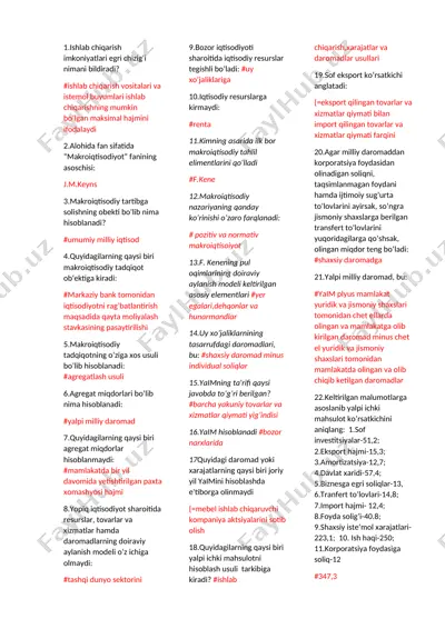 makroiqtisodiyot fanidan test savollar — DOCX
