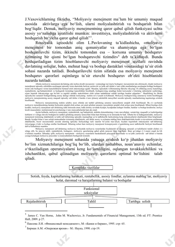 tomonidan, moliyaviy aktivlarning daromadliligini baxolash modelining (capital asset pricing model, capm) ishlab chiqilishi yuqoridagi nazariyaning keyingi rivojlanish bosqichi bo‘ldi. bundan tashqari ushbu yo‘nalishda ko‘plab iqtisodchi olimlar tomonidan ilmiy izlanishlar amalga oshirilgan, jumladan: “opsion baho shakllanish nazariyasi” (“option pricing theory”). opsionlardan foydalanishni o‘z ichiga olgan investitsion strategiyalar, ko‘plab mashxur olimlar, shu jumladan v.sharp[footnoteref:1], r.merton, f.blek, m.shoulz[footnoteref:2] ishlarida ko‘rib chiqilgan. opsion baho shakllanishga bag‘ishlangan nazariyalarda, qimmatli qog‘ozlar bozorining turli ishtirokchilarini opsionlar bilan savdo qilish tizimlari yoritilgan va taqqoslangan. v.sharp tomonidan 0 vaqtdagi opsionning ichki (haqiqiy) qiymatini aniqlash imkonini beruvchi, opsion qiymatini baholashning binominal modeli ishlab chiqilgan[footnoteref:3]. [1: sharpe w.f. capital asset prices: a theory of market equilibrium under conditions of risk//journ. finance. 1964. sept. p. 425-442.] [2: f. black & m. scholes, «the effects of dividend yield and dividend policy on common stock prices and returns», journal of financial economics (1974).] [3: sharpe w.f. capital asset prices: a theory of market equilibrium …