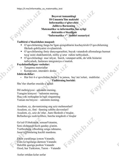 "informatika + tadbiri ssenariysi" — DOCX