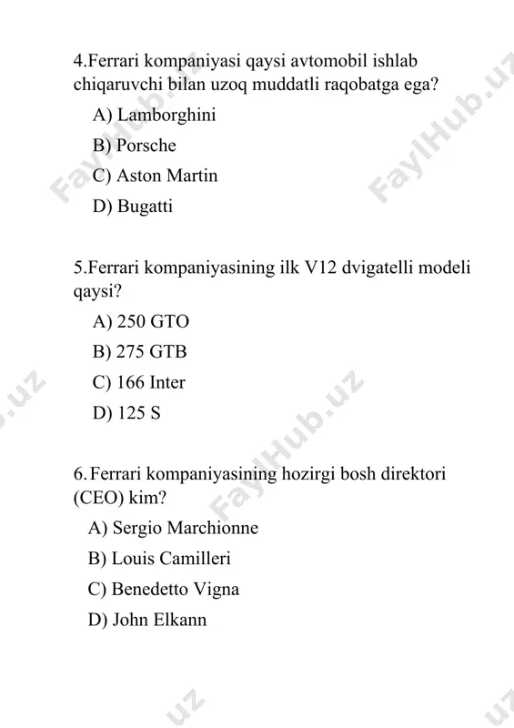 ferrari kompaniyasi test savollari - Page 3