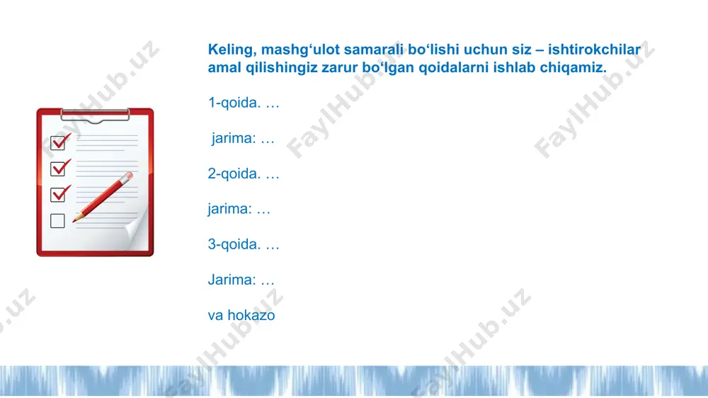 et — virtual devor (panel). 11 ta’limda zamonaviy yondashuvlar: baholash usullari oshpaz ovqatni tayyorlash jarayonida ta’mini tatib ko‘radi xo‘randalar taomni tatib ko‘radi 12 ta’limda zamonaviy yondashuvlar bu – … zamonaviy yondashuvlar – darsni jonlantiruvchi kuch! xulosa “siz sanagan omillar darsda o‘quvchini zeriktiradigan sabablardir. juda tanish holatlar, to‘g‘rimi? ammo bizning qo‘limizda kuchli vosita bor: bu — zamonaviy yondashuvlar. aynan shu yondashuvlar darsni jonlantiradi: o‘quvchini fikrlashga undaydi, harakatga keltiradi, hayrat uyg‘otadi. so‘rovga asoslangan ta’lim, 5e modeli, muammoli o‘qitish, steam, konstruktsion yondashuv — bularning barchasi zamonaviy darsning yuragidir. chunki ular o‘quvchining ongini faollashtiradi, darsni unga tegishli qiladi va vaqt qanday o‘tgani bilinmay qoladi!” 14 nega aynan zamonaviy yondashuvlar darsga jon bag‘ishlaydi? o‘quvchining dars markazida bo‘lishi o‘qituvchining roli — fasilitator hayotga bog‘langanlik faoliyatga asoslangan o‘qitish tanishdan notanishga qarab rivojlantirish mavzularning hayotiy, dolzarb muammolar bilan bog‘langanligi o‘qitish emas, o‘rganish jarayoni ustuvor fikrlash chuqurlashadi; bilim tayyor holda berilmaydi, faoliyat orqali kashf etiladi yangi bilimlar o‘quvchining mavjud …