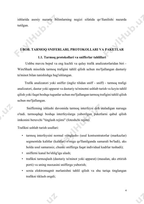 eladi. . 1990-yillarning boshlarida sniffing xakerlar tomonidan bir qator tarmoq protokollarida shifrlanmagan yoki zaif shifrlangan holda uzatiladigan foydalanuvchi loginlari va parollarini qo‘lga kiritish uchun keng qo‘llanilgan. konsentratorlarning keng qo'llanilishi tarmoqning katta segmentlarida juda kam yoki aniqlanish xavfisiz trafikni ko'p harakat qilmasdan olish imkonini berdi. sniffers ham yaxshi, ham halokatli maqsadlarda qo'llaniladi. sniffer orqali o'tgan trafikni tahlil qilish sizga quyidagilarga imkon beradi: 1. mavjudligi tarmoq uskunalari va aloqa kanallariga yukni oshiradigan soxta, virusli va halqali trafikni aniqlang (bu erda snifferlar samarasiz; qoida tariqasida, bu maqsadlar uchun ular serverlar va faol tarmoq uskunalari tomonidan turli statistik ma'lumotlarni to'plashdan foydalanadilar. uning keyingi tahlili). 2. tarmoqdagi zararli va ruxsat etilmagan dasturlarni, masalan, tarmoq skanerlari, flooderlar, troyanlar, peer-to-peer tarmoq mijozlari va boshqalarni aniqlash (bu odatda maxsus snifferlar - tarmoq faolligi monitorlari yordamida amalga oshiriladi). 3. parollar va boshqa ma'lumotlarni olish uchun har qanday shifrlanmagan (ba'zan "foydali" va shifrlangan) foydalanuvchi trafigini ushlab turing. 4. tarmoq xatosi …