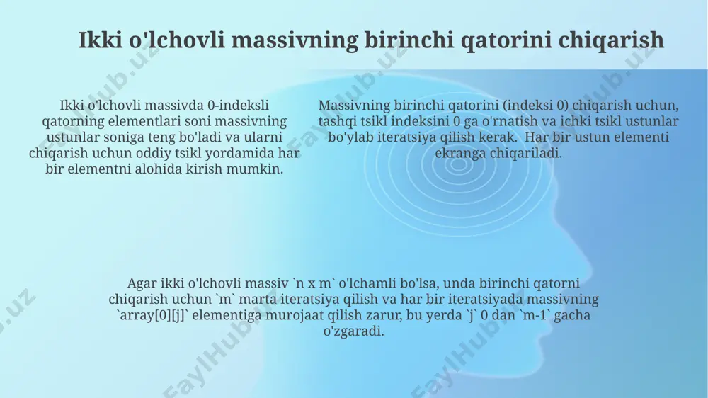 ikki o'lchamli massivda faqat birinchi qator elementlarini ekranga chiqarish - Page 5