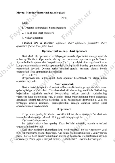 operator tushunchasi. shart operatori — DOCX