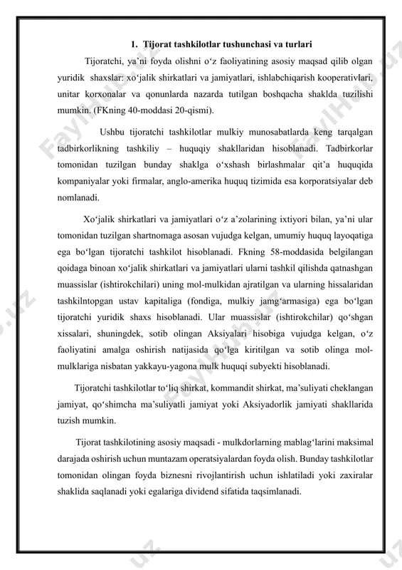 y xarakterga ega. tashkiliy-huqiqiy shartnomalar ikki yoki undan ortiq taraflarning kelajakda mulkiy majburiyatlar kelib chiqishini va majburlashni tartibga solishga yoʻnaltirilgan jarayonni belgilovchi hamda ma’lum faoliyat samaradorligini oshirishga qaratilgan va ularni ijro etishning umumiy shartlarini belgilab beruvchi tadbirlar toʻgʻrisidagi kelishuvdir. tashkiliy-huquqiy shartnoma keyingi shartnomalarni tuzuvchi taraflar uchun reglament vazifasini bajaradi. tashkiliy-huquqiy shartnomalar uzoq muddatga tuzilgan va muddatsiz xarakterga ega boʻladi. faqat qonunda nazarda tutilgan hollarda ular bir yillik yoki qisqa muddatli boʻlishi mumkin. tashkiliy-huquqiy shartnoma taraflarning faoliyati doirasidagi barcha alohida majburiyatlarning bajarilishi va amalga oshirilishi talablarni belgilaydi. tashkiliy-huquqiy shartnomalаrni yuqorida aytib oʻtilgan funksiyasi shartnoma ishtiriokchilarining uzoq muddatli munosabatlarini tashkil qilish va bir me’yorda ushlab turishda ifodalanadi. tashkiliy shartnmalarni quyidagi turlari: · ta’sis shartnomalari; · dastlabki shartnomalar; · birgalikdagi faoliyat toʻgʻrisidagi shartnomalar; · tashishni tashkil etish toʻgʻrisidagi shartnomalar; · turli transport tashkilotlari oʻrtasida tuziladigan yuk tashish bilan bogʻliq shartnomalar; · majburiy tartibda tuziladigan shartnomalar va hokazolar. tashkily-shartnomalarning oʻziga xos xususiyati shundan iboratki, …