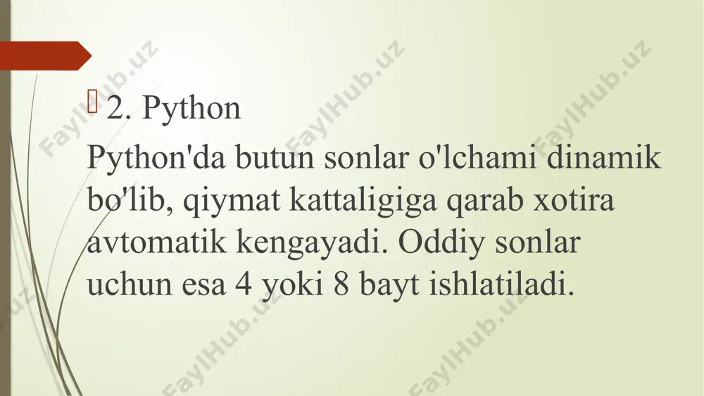 xotirani zahiralash va butun sonlar o'lchami - Page 5