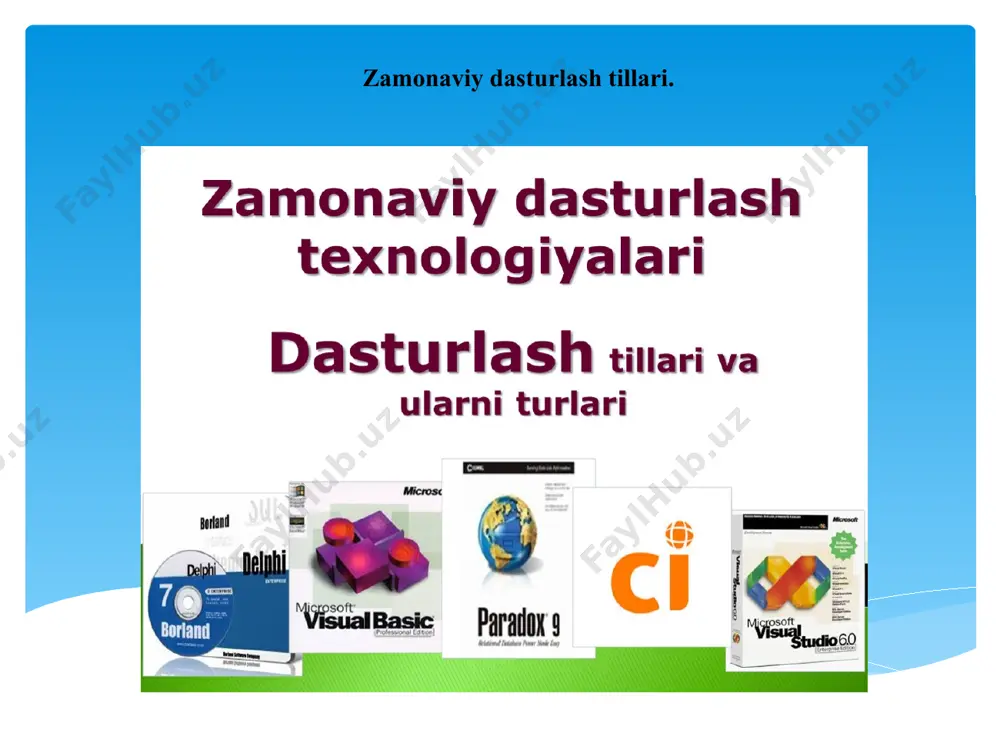 nguages)ni yaratishga kirishildi. ushbu tillar kompyuterning maʼlum bir turiga (mashinadan mustaqil) bogʻlanmagan edi. ularning har biri uchun oʻz kompilyatorlari ishlab chiqilgandi. kompilyatsiya — yuqori darajadagi manba tilda yozilgan dasturni mashina kodiga yaqin quyi darajali tildagi ekvivalent dastur (absolyut kod, obyekt moduli, baʼzan assembler tili)ga oʻgirishni anglatadi. birinchi yuqori darajadagi dasturlash tili 1942-1945-yillarda konrad suze tomonidan yaratilgan en:plankalkül dasturlash tili edi. buyruqlarni kompyuterga yetkazish uchun moʻljallangan birinchi ishlaydigan dasturlash tillari 1950-yillarning boshlarida yozilgan. 1949-yilda taklif qilingan jon mauchlyning en:short code elektron kompyuter uchun yaratilgan birinchi yuqori darajadagi tillardan biri edi. mashina kodidan farqli oʻlaroq, short code matematik ifodalarni tushunarli shaklda ifodalaydi. biroq, dastur har safar ishga tushirilganda mashina kodiga tarjima qilinishi kerak edi, bu jarayon ekvivalent mashina kodini ishlatishdan ancha sekinroq davom etardi. oʻz kompilyatoriga ega boʻlgan birinchi yuqori darajali til 1951-yilda doktorlik dissertatsiyasi uchun korrado böhm tomonidan yaratilgan. dasturlash tillari tarixi. dasturlash tillari asos solgan. zamonaviy dasturlar turlari haqida. zamonaviy …