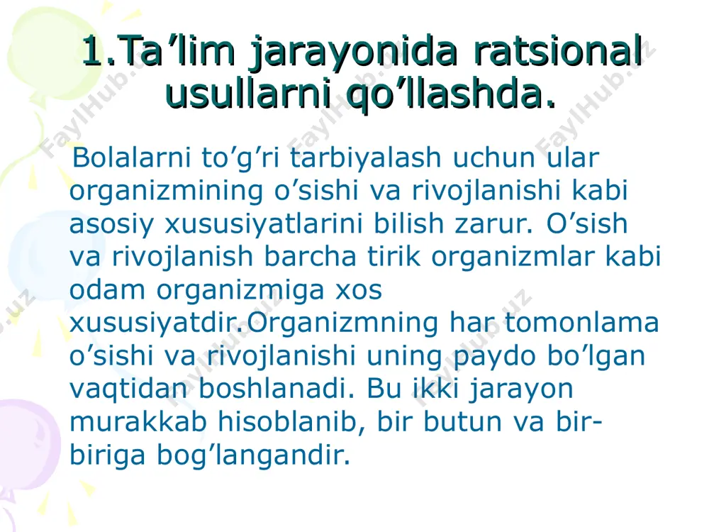 , u mustaqil bo’lishga va o’zbilarmonlikka berilib o’qituvchiga ham bo’ysunmay qoladi. shuning uchun ham bolalarni nisbatan o’zib ketishiga nisbiy munosabatda bo’lish kerak. bolalarning jismoniy, aqliy va jinsiy jihatdan rivojlanishida yuqorida aytib o’tilganidek, irsiy faktorlar bilan bir qatorda turmush sharoiti, maktabdagi mehnat faoliyati, jismoniy mashqlar, kasalliklar bilan og’rigani muhim ahamiyatga ega. bundan tashqari, ob- havo sharoiti, iqlim sharoiti, quyosh radiatsiyasi ham ularning o’sishi va rivojlanishiga katta ta’sir ko’rsatadi. bolalr yoz faslida (iyul- avgust) xususan tez o’sadi. agar bola kichikligidan muntazam ravishda jismoniy mashqlar va sport bilan shug’ullansa u sog’- salomat o’sadi, uning porganlari uyg’un rivojlanadi. (masalan, nafas organlarining takomillashuvi yurak- qon tomir tiziminig rivojlanishiga ijobiy ta’sir ko’rsatadi. akseleratsiya. akseleratsiya yosh avlodning ruhan va jismonan tezlashuvidir. hozirgi davrda keyingi 100-150 yil ichida bolalar va o’smirlar akseliratsiya jarayonlari kuzatilmoqda. bunday akseleratsiya o’zbekistonda ham ko’zga tashlanmoqda. yangi tug’ilgan chaqaloqlarning bo’yi 5-6 smga, kichik va o’rta maktab yoshidagi bolalarning bo’yi 10-15 smga, 8-10 kg ga …