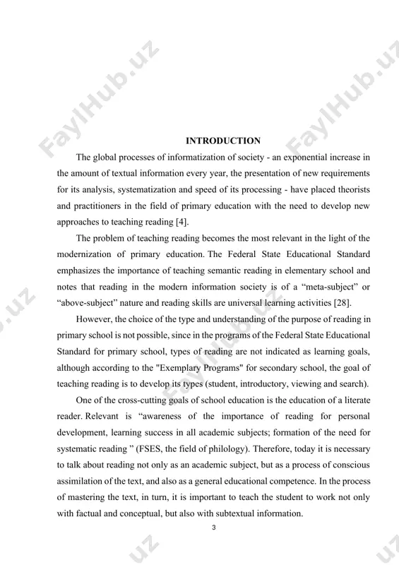 ere has been an increasing tendency for children to refuse to read books and prefer other sources of information: television, computer, video. “television, cinema and video films are crowding out literary and semantic reading,” is indicated in the exemplary curricula for academic subjects [23, c.20]. the project method meets all these requirements. project-based learning initiates the independence and initiative of schoolchildren in their cognitive activity, allows them to develop social skills in the process of group interaction, helps to acquire the skills of research and creative activity, and provides interdisciplinary integration of knowledge, skills and abilities. the purpose of the work is to identify the conditions for the effectiveness of the process of teaching reading in elementary school through project activities. the object of the study is the process of teaching reading in elementary school. the subject of the research is the formation of the reading competence of younger schoolchildren …