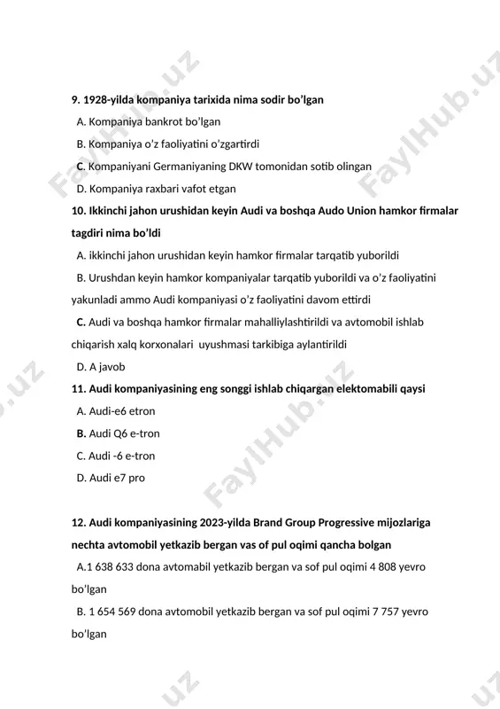 audi kompaniyasi haqida mustaqil ish test savollari - Page 4