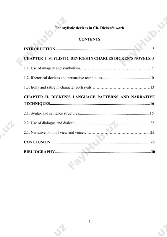 ve use of imagery, symbolism, rhetorical devices, and narrative techniques within dickens's prose, this study seeks to analyze the intricacies of his stylistic craftsmanship and its influence on the broader literary landscape. through a thorough investigation of dickens's language patterns, dialogue, and narration, this course work aims to offer insights into the enduring legacy of his stylistic techniques and their enduring influence on literature and literary criticism. actuality of the course work: the actuality of a course work on the stylistic devices in charles dickens's work lies in its enduring impact and relevance in the following areas. the stylistic devices used in charles dickens's work continue to be of significant interest and relevance due to their enduring impact on literature and literary criticism. dickens's innovative use of language, narrative techniques, and rhetorical devices has greatly influenced the field of literary analysis and criticism. his employment of imagery, symbolism, satire, and …