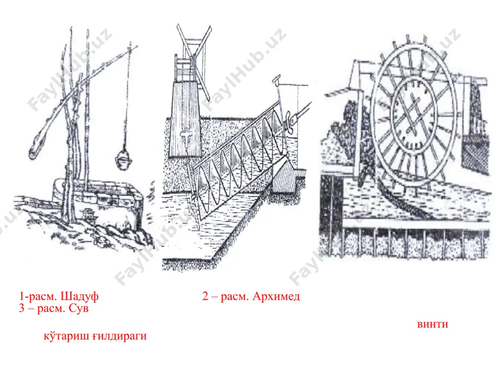 17 209 102 173 718 3 умумий белгиланган қувват м.квт.соат 3765,2 75,2 29,7 311,2 77,2 89,8 25,1 95,3 562,7 4 умумий сув чиқариш қобилияти м3/сек. 6909,03 450,5 223,9 281,9 284,73 186,1 36,6 146,0 532,9 ўзбекистонда ишлаб турган йирик насос станциялар № вилоятлар насос станциялари характеристикалари q, м3/с h, м n, мвт 1 2 3 4 5 6 1 бухоро 1.олот 41 8,5 5,6 2.қоракўл 33 8,5 4,8 3.ҳамза – i 68 52,0 45,0 4. қуйимозор 100 18-21 30,0 5.ҳамза – ii 105 52,0 125,0 6.қизилтепа 92 45-72 125,0 7.конимех 12 26,0 6,0 2 қоракалпогистон республикаси 8.ёмонжар 13 5,0 1,4 9.каттагар 54 4,0 4,5 10.бек – яб 50 5,0 4,5 11.найман – бештом 30 5,0 1,6 3 қашқадарё 12.қарши каскади (i, ii, iii, iv, v, ва vi кўтариш станциялари) 195 140,0 450,0 13.таллимаржон 155 16-33 64,8 4 сурхандарё 14.шеробод 110 24-29 45,0 15.аму – занг 32 81,0 48,0 давоми 1 2 …