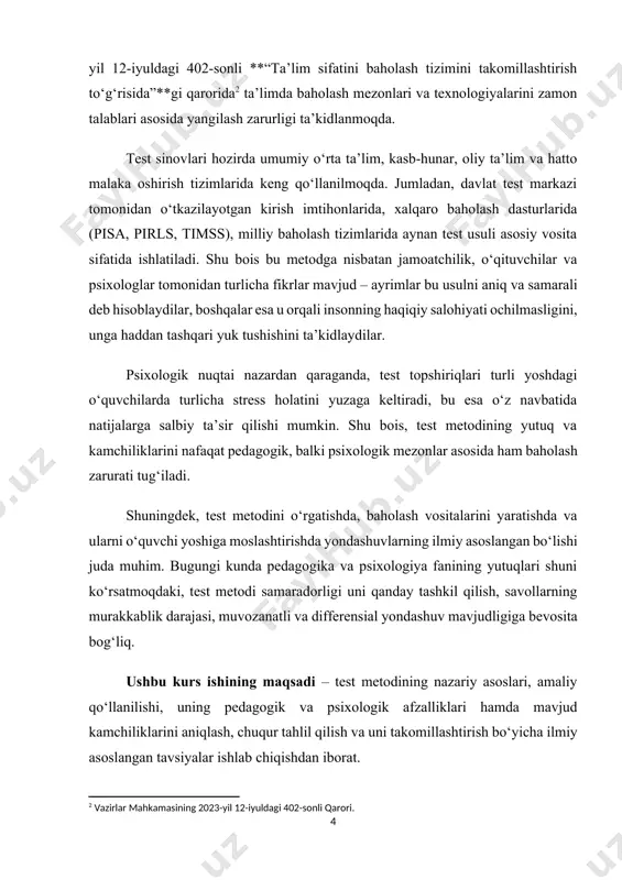 . psixodiagnostik metodlarning asosiy xususiyati shundan iboratki, o’rganilayotgan hodisaning miqdoriy (va sifatiy ) baholash imkoniyatining mavjudligi tufayli o’lchash-sinashga yo’naltirilganligidir.buni ma`lum qoidalarni bajarish natijasida amalga oshirish mumkin bo’ladi. psixologiyaning metodlari: kuzatish, eksperiment, suhbat, anketa, test, faoliyat natijalarini tahlil qilish, sotsiometriya. shaxsning biror bilish jarayonlari, psixik holatlari yoki individual-psixologik xususiyatlarini aniqlashga qaratilgan aniq test yoki so’rovnoma metodika deyiladi. jahonda psixodiagnostik metodlarning mingdan ortiq turi mavjud bo‘lib, ularni sxematik qarab chiqilmasa, farqlab olish juda ham mushkul. psixodiagnostik metodlarning umumiy sxematik klassifikatsiyasini quyidagicha ko‘rsatib o‘tish mumkin: kuzatish asosidagi psixodiagnostik metodlar. savolnomali psixodiagnostik metodlar. ob'ektiv psixodiagnostik metodlar, bunga inson xulq-atvor reaktsiyalari analizi va faoliyat mahsuldorligini o‘rganish ham kiradi. psixodiagnostikaning eksperimental metodlari. kuzatish asosidagi psixodiagnostik metodlar, albatta, kuzatish olib borish hamda olingan natijalardan psixodiagnostik xulosalar chiqarishning muvaffaqiyatli garovidir. bunday kuzatishda standart sxemalar va sharoitlar kiritiladi, bunda nimani kuzatish, qanday kuzatish, kuzatish natijalarini qanday qilib belgilab borish, qanday baholash hamda sharhlash asosida xulosa chiqarish aniq belgilab olinadi. …