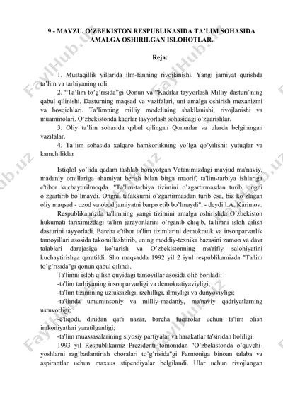o'zbekiston respublikasida ta'lim sohasida amalga oshirilgan islohotlar — DOCX