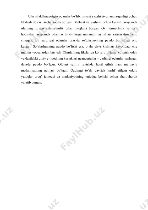 0. 6. muhammadjonov a. qadimgi buxoro. toshkent, 1991. 7. okladnikov a.p. paleolit i mezolit sredney azii. vkn. srednyaya aziya v epoxu kamnya i bronzi. m. - l., 1966. 8. tolstov s.p. qadimgi xorazm madaniyatini izlab. toshkent, 1964. 9. taylor e.b. pervobыtnaya kul’tura. per. s angl. d. a. koropchevskogo.m., 1989. 10. cheboksarov n.n., cheboksarova i.a. narodы, rasы, kulьturiы. m.: nauka, 1985. 11.o’zbekiston tarixi. sagdullayev a., eshov b. tahriri ostida. toshkent.universitet, 1997, 2-nashri, 1999.