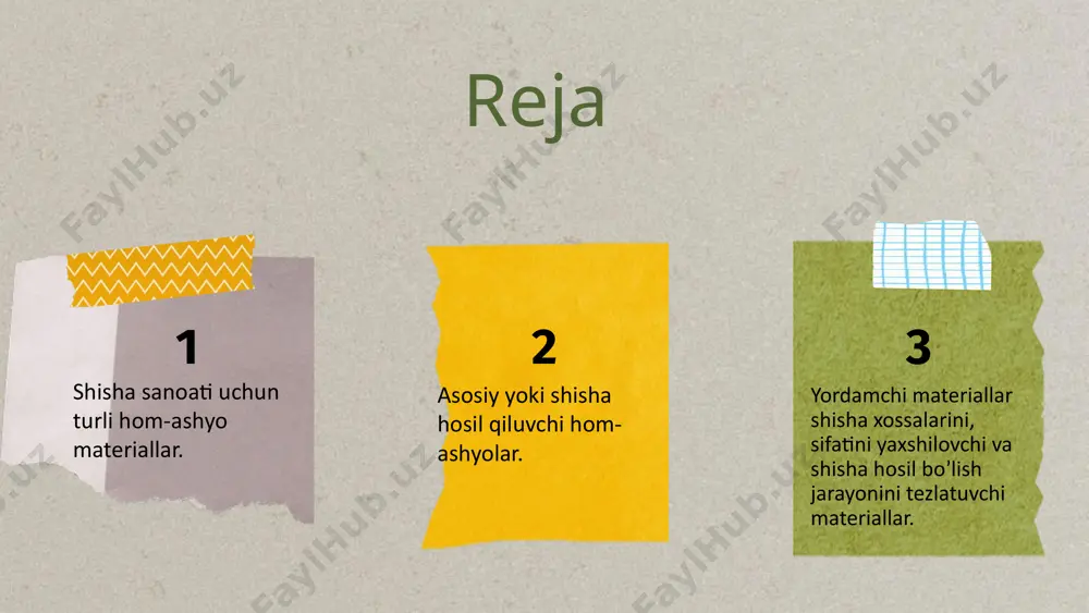 , bu esa shisha pishirish vaqtida kvars boshqa komponentlar bilan tez reaksiyaga kirishishiga imkon yaratadi. kvars qumi kimyoviy tarkib jihatdan bir jinsli bo’lishi kerak.qumning sifati, uning kimyoviy va granulometrik tarkibi bilan aniqlanadi. kvars qumining kimyoviy tarkibida uchraydigan alyuminiy, kalsiy, magniy, natriy oksidlari shisha hosil qiluvchi oksidlar hisoblanib, shisha sifatiga salbiy ta’sir qilmaydi. xrom, temir, titan oksidlari esa shishaga rang berib, salbiy ta’sir ko’rsatadi. qum tarkibida sr2o3 - xrom oksidi kam hollarda va kam miqdorda uchrasada, uning 0,001 % miqdori ham shishaga rang beradi. photo by kadarius seegars on unsplash titan oksidi qumning tarkibida ko’p uchraydi, lekin u shishaga temir oksidi bilan birga uchragan holatdagina rang beradi va feo oksidlari qumning kimyoviy tarkibida ko’p uchraydigan aralashma hisoblanadi. fe2o3 shishaga sariq rang beradi, feo esa shishaga havo rang beradi. fe2o3 bilan birga feo esa shishaga yashil rang beradi. shisha mahsulotlarini qaysi sohada qo’llanishiga qarab rang beruvchi komponentlarning miqdori davlat andozasiga javob berishi …