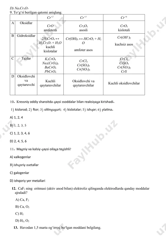 kimyo fanini o‘zlashtirish darajasini aniqlash uchun test, savol, masala va topshiriqlar - Page 3