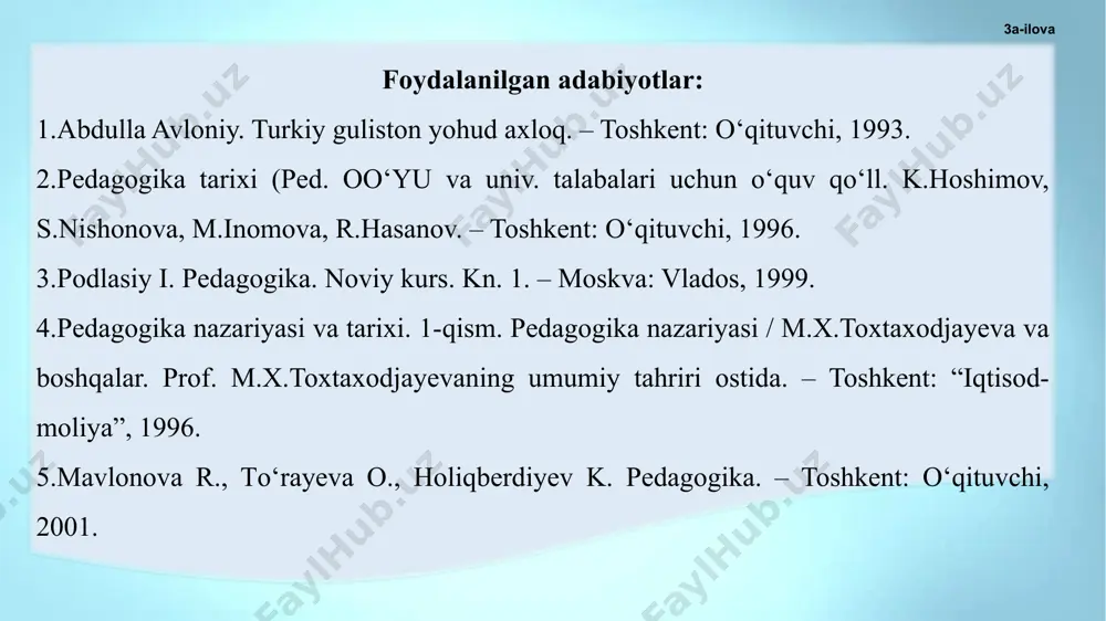 ulq-atvori va dunyoqarashini tarkib toptirish jarayoni. falsafa sotsiologiya etika estetika fiziologiya psixologiya tarbiya nazariyasi o‘z qoidalarini asoslash uchun tarbiya nazariyasi sharq mutafakkirlarining tarbiyaga oid asarlari, qur’oni karim oyatlari, hadislar, milliy va madaniy qadriyatlar, xalq pedagogikasining boy tajribalariga tayanadi. «al-hosil, tarbiya bizlar uchun yo hayot, yo mamot, yo najot - yo falokat, yo saodat – yo halokat masalasidur». ushbu fikrlardan anglaniladiki, shaxs tarbiyasi xussiy ish emas, balki ijtimoiy, milliy ishdir. zero, har bir xalqning taraqqiy etishi, davlatlarning qudratli bo‘lishi avlodlar tarbiyasiga ko‘p jihatdan bog‘liq. tarbiya xususida taniqli o‘zbek pedagogi abdulla avloniy shunday deydi: tarbiya shaxsni maqsadga muvofiq takomillashtirish uchun uyushtirilgan pedagogik jarayon bo‘lib, tarbiyalanuvchining shaxsiga muntazam va tizimli ta’sir etish imkonini beradi. tarbiya jarayoni o‘qituvchi va o‘quvchi (tarbiyachi va tarbiyalanuvchi)lar o‘rtasida tashkil etiluvchi hamda aniq maqsadga yo‘naltirilgan hamkorlik jarayonidir. tarbiya jarayonida tarbiyalanuvchining ongi shakllana boradi, his-tuyg‘ulari rivojlanadi, ijtimoiy hayot uchun zarur bo‘lgan ijtimoiy aloqalarni tashkil etishga xizmat qiladigan xulqiy odatlar hosil …