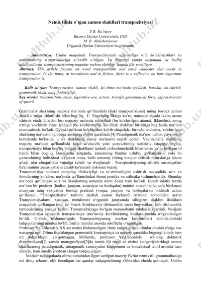 nemis tilida o`tgan zamon shakllari transpozitsiyasi — DOCX