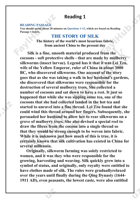 (1644-1911 ad), even peasants, the lowest caste, were also entitled to wear silk. sometime during the han dynasty (206 bc-220 ad), silk was so prized that it was also used as a unit of currency. government officials were paid their salary in silk, and farmers paid their taxes in grain and silk. silk was also used as diplomatic gifts by the emperor. fishing lines, bowstrings, musical instruments and paper were all made using silk the earliest indication of silk paper being used was discovered in the tomb of a noble who is estimated to have died around 168ad. demand for this exotic fabric eventually created the lucrative trade route now known as the silk road, taking silk westward and bringing gold, silver and wool to the east. it was named the silk road after its most precious commodity, which was considered to be worth more than gold. the silk road …