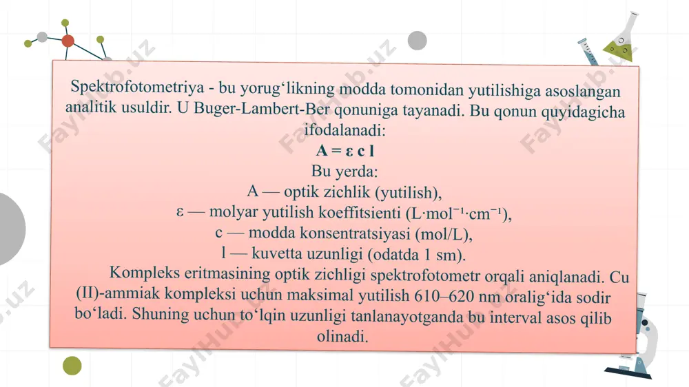 cu (ii) ni ammiak bilan spektrofotometrik usulda aniqlash - Page 4