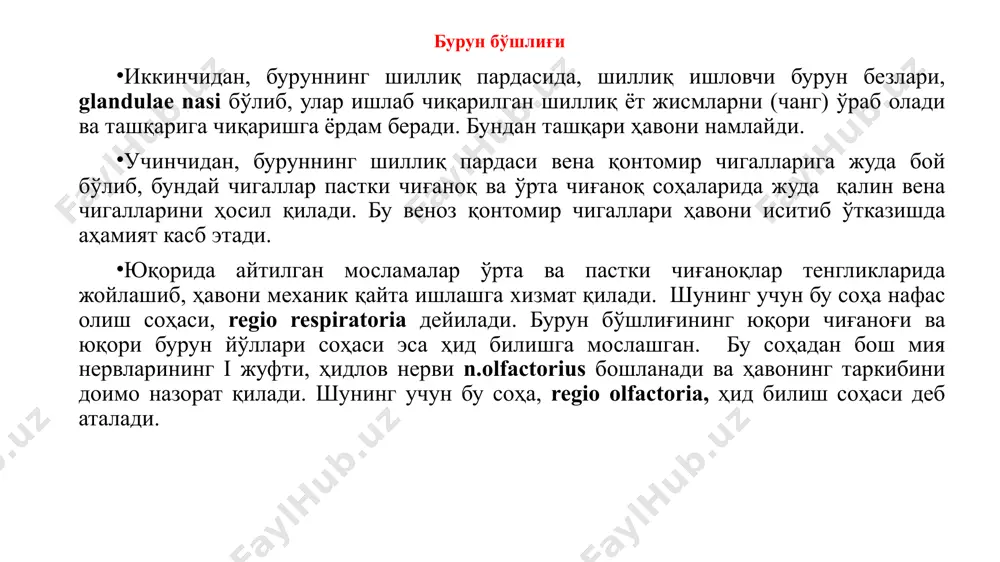 м lig.hyoepiglotticum ёрдамида, қалқонсимон тоғай билан эса lig.thyroepiglotticum ёрдамида боғланган. узуксимон тоғайнинг ёйи ва қалқонсимон тоғай чети орасида ўрта чизиқда мустаҳкам бойлам – lig. cricothyroideum тортилган. бу бойлам эластик толалардан иборат. бу бойламнинг латерал толалари узуксимон тоғайнинг юқори четидан бошланиб, медиал томонга йуналди.ўзининг орқа чети билан чўмичсимон тоғайга тортилган; бу тутамлар олд томондаги lig. cricothyroideum билан бирга эластик конус conus elasticus ни хосил килади. бу эластик конуснинг юқори эркин чети қалинлашган бўлиб, овоз бойлами lig.vocale деб аталади. ҳиқилдоқ бойламлари ва бўғимлари lig. vocale олд томонда қалқонсимон тоғайнинг бурчагига ёпишади. орқа томонда эса чўмичсимон тоғайнинг овоз ўсиғи, processus vocalis ёпишган.овоз бойлами сариқ рангли эластик толалардан тузилган. овоз бойламининг медиал чети эркин ва ўткирлашган, латерал ва пастга йўналиб, conus elasticus давом этади.овоз бойламидан юқорида, унга параллел ҳолда ҳиқилдоқ даҳлизининг жуфт бойлами lig. vestibulare бўлиб, бу бойлам ҳиқилдоқ даҳлизини пастки чегарасини ташкил қилади. булардан ташқари ҳиқилдоқнинг бўғимлари-бирлашувлари ҳам бор. 1.қақонсимон тоғайнинг пастки шохлари …
