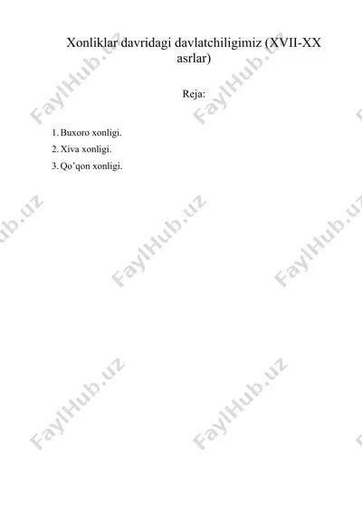xonliklar davridagi davlatchiligimiz (xvii-xx asrlar) — DOC