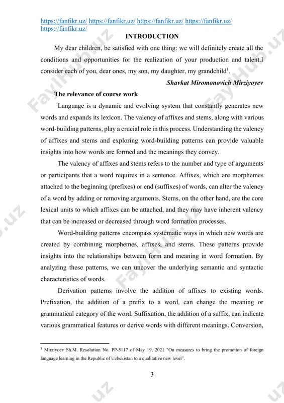 ached to the beginning (prefixes) or end (suffixes) of words, can alter the valency of a word by adding or removing arguments. stems, on the other hand, are the core lexical units to which affixes can be attached, and they may have inherent valency that can be increased or decreased through word formation processes. word-building patterns encompass systematic ways in which new words are created by combining morphemes, affixes, and stems. these patterns provide insights into the relationships between form and meaning in word formation. by analyzing these patterns, we can uncover the underlying semantic and syntactic characteristics of words. derivation patterns involve the addition of affixes to existing words. prefixation, the addition of a prefix to a word, can change the meaning or grammatical category of the word. suffixation, the addition of a suffix, can indicate various grammatical features or derive words with different meanings. conversion, another derivation pattern, …