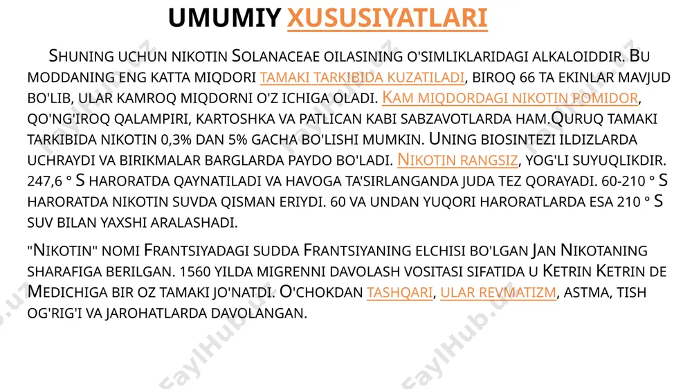 da teriga kirishi mumkin, hatto buzilmagan. tanada bir marta, modda qon bilan juda tez tarqaladi. tamaki tutunini induktsiya qilgandan keyin 7 soniyadan keyin miyaga kiradi. nikotin kamida ikki soat davomida tanadan bir darajaga chiqariladi. umuman olganda, tamaki barglarida mavjud bo'lgan nikotinning ozgina qismi faqat sigaret chekganda nafas oladi. aslida, moddalarning aksariyati yonib ketadi. sigaret paytida adsorbsiyalangan zahar miqdori tamaki turiga va sigaret filtriga bog'liq. tanasida tamaki mahsulotini chaynash yoki hidlashda nikotin ko'proq bo'ladi. natijalar tanada bir marta, modda asetilkolin retseptorlari ta'sir ko'rsatadi. kichik konsentrasiyalarda u retseptorlarning faolligini faollashtiradi. bu qonda gormon adrenalin darajasining oshishiga olib keladi. adrenalinning chiqarilishi yurak urishini tezlashtiradi, qon bosimini oshiradi, nafas olishni oshiradi va qon glyukoza miqdorini oshiradi.nikotin zararli bo'ladimi yoki yo'qmi degan savolga javob oddiy: albatta zararli. garchi bugungi kunimizda hech kim shubha qilmasa ham. umuman olganda, nikotin haqiqiy zahardir. bu ham markaziy, ham periferik asab tizimiga ta'sir qiladi. xususan, kuchli otonomik nerv tizimining ganglionlariga …