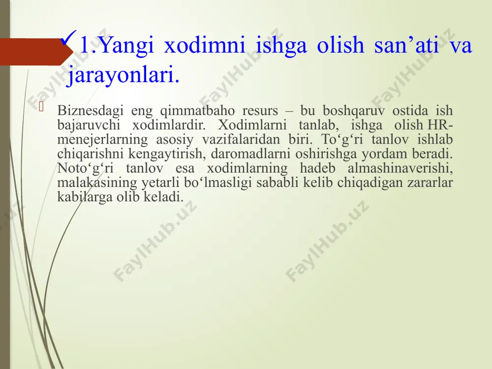 mumkin.[2] yo'naltiruvchi ishga olish dasturlari yo'naltiruvchi ishga olish dasturlari tashqi shaxslarga ham, xodimlarga ham ish o'rinlarini to'ldirish uchun nomzodlarni yuborish imkonini beradi. onlayn, ular ijtimoiy tarmoqlardan foydalanish orqali amalga oshirilishi mumkin. ularga hh.uz, olex.uz, argos.uz saytlarini misol qilib keltirsak bo’ladi ishga elon beruvchi va ish qidiruvchilar uchun sayt hh.uz, olex.uz, argos.uz hh.uz head hunter- telegram kanallari yoki maxsus telefoningizdagi ilova soliq imtiyozlari va firma reytingi o‘zbekiston respublikasi prezidentining “yoshlarning tadbirkorlik faoliyatini qo‘llab-quvvatlash va bandligiga ko‘maklashish, ularni ijtimoiy himoya qilish hamda bo‘sh vaqtini mazmunli tashkil etishga oid qo‘shimcha chora-tadbirlar to‘g‘risida” 2021-yil 20-apreldagi pf-6208-son va “yoshlarning bandligiga ko‘maklashish hamda ularni doimiy ish bilan ta’minlashga oid qo‘shimcha chora-tadbirlar to‘g‘risida” 2023-yil 26-apreldagi pf-61-son farmonlari ijrosini ta’minlash maqsadida vazirlar mahkamasi qaror qiladi: ish beruvchilarga 25 yoshdan oshmagan xodimlari uchun to‘langan ijtimoiy soliq summasini ma’lum bir davr uchun o‘zbekiston respublikasi davlat budjetidan to‘liq qoplab berish tartibi; soliq imtiyozlari ijtimoiy soliq hisoboti ortib boruvchi yakun bilan har …