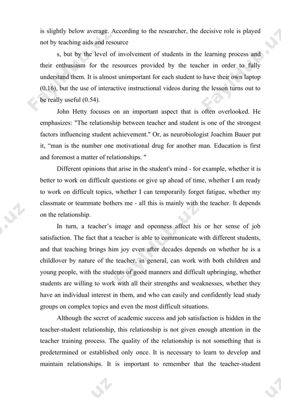 into new stages of life. every student wants to be accepted, supported and managed as an individual. this is especially true when the teacher is interested in and appreciates each of their students, supports student’s research, and recognizes and encourages each student’s strengths and weaknesses accordingly. during the outside of the classroom process, a teacher and a student can communicate on personal topics. the teacher observes the life of the class, and most importantly, knows how to admit his mistakes, does not get angry and does not discriminate against students. all of this, of course, does not mean that he will become a “close friend” of his disciples. the skill of building interpersonal relationships cannot be learned with a set of ready-made recipes or a template. after all, it develops and refines in the process of professional activity. these relationships are very delicate and can be easily broken or destroyed. …