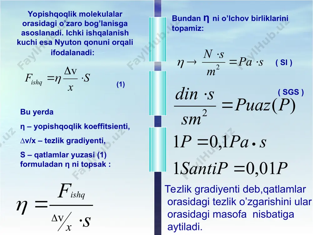 digan suyuqlik deyiladi. “-” ishora meniskning botiqligini va suyuqlikni ho’llaydiganligini ifodalaydi. r – menisk radiusining egriligi deyiladi. ho’llovchi suyuqliklar deb, shunday suyuqliklarga aytiladiki, bunda suyuqlik va idish devori molekulalari orasidagi o’zaro tortishish kuchi suyuqlik molekulalari orasidagi tortishish kuchidan katta bo’ladi. aks holda ho’llanmaydigan suyuqliklar deyiladi. menisska o’tqazilgan urinma bilan idish devori kesishiganda hosil bo’ladigan burchak ho’llaydigan suyuqliklar uchun o’tkir bo’ladi. ho’llanmaydigan suyuqliklar uchun esa o’tmas bo’ladi. kapillyar naylarda suyuqlik ustining balandligi: jyuren formulasi gaz emboliyasi agar kichik diametrli qon tomiriga havo pufakchasi kirib qolsa, uning ikki tomonida menisk hosil bo’ladi. natijada qo’shimcha bosim ostidagi havo pufakchasi qon harakatini to’sib qo’yadi. bu hodisa havo emboliyasi deyiladi. agar havo pufakchasi (masalan bosim keskin o’zgarganda, chuqurlikdan yuqoriga chiqqanda)qonda azot gazi hosil bo’lishi qon xarakatini to’xtab qo’yadi bu xodisaga gaz emboliyasi deyiladi. yurakning ishi ayu chap qorincha bilan o’ng qorincha bajargan ishning yig’indisiga teng: ayu=ach+ao’ng . chap qorincha bajargan ish bosim kuchini yengishga va …