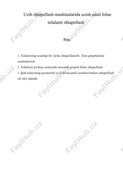 uzib shtapellash mashinalarida uzish usuli bilan tolalarni shtapellash — DOC