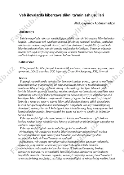 veb-saytlarda kiber xavfsizlik haqida tahlil — DOCX