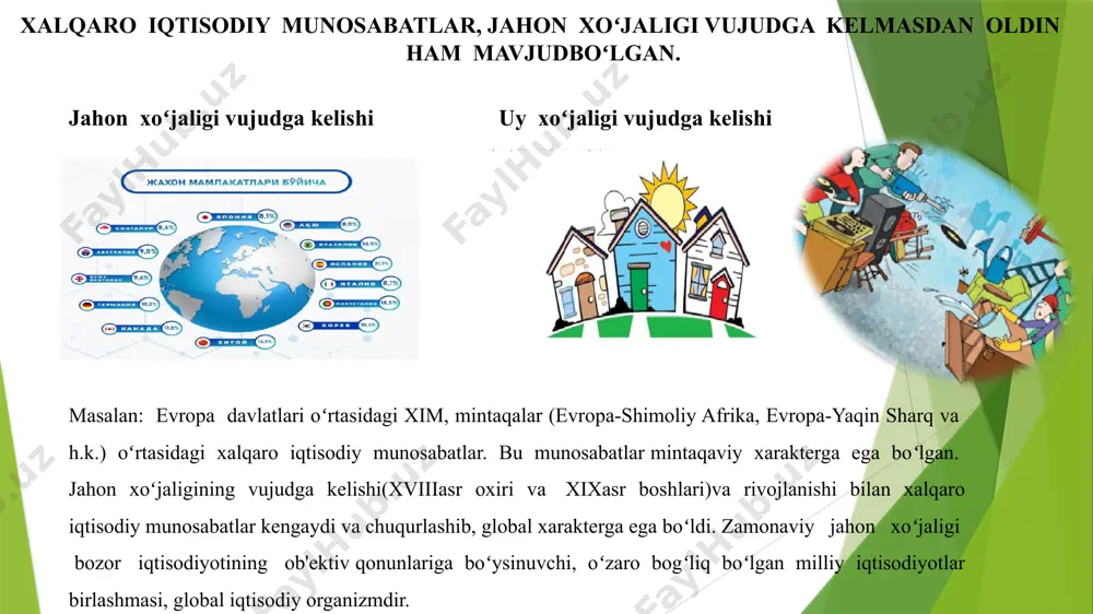 i amerka ochiq iqtisodiyot tushunchasi aslida ishlab chiqarish omillari, axborot, milliy valyutalarning oʻzaro almashuvining erkin harakatini oʻz ichiga olgan tovarlar savdosi koʻrinishida boʻlib ,u-erkin savdo tezisidan kengrok tushunchadir. ochiq iqtisodiyot tamoyillariga mos ravishda harakat qilish jahon bozori standartlarini tan olish, uning qonunlari asosida harakat qilishdir. ochiq iqtisodiyot ichki bozorning chet el kapitali, tovarlari, texnologiyalari, axborotlari, ishchi kuchining oqimi uchun aqlga toʻgʻri keladigan darajada ochiqligini nazarda tutadi.ochiq iqtisodiyotning afzalliklari quyidagilardir: -ishlab chiqarishni ixtisoslashuvi va kooperasiyalashuvining chuqurlashishi; -resurslarni mulohazakorlik bilan samaradorlik darajasiga qarab taqsimlash; -xalqaro iqtisodiy aloqalar tizimi orqali jahon tajribasining tarqalishi; -jahon bozoridagi raqobat tomonidan ragʻbatlantiriladigan milliy ishlab chiqaruvchilar orasida raqobatning kuchayishi.shakllanib boʻlgan ochiq iqtisodiyot va ochiq iqtisodiyotga oʻtish bir xil narsa emas. jahon iqtisodiyotidagi globallashuv jarayoni valyutalar va tovarlar harakati jahon iqtisodiyotida ro‘y berayotgan globallashuv va so‘nggi kuzatuvlar asosida shunday xulosaga kelish mumkinki, xalqaro savdo, moliya, kapital va kreditlar hamda axborot oqimi, shuningdek, integratsiyalashgan bozorlarning kengayishi va tobora chuqurlashi yuz …